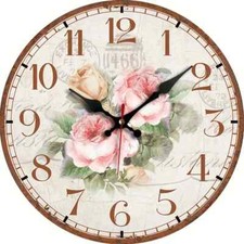 Vintage Rose Silent 30cm Wall Clock - Antique Stressed Design - Beautiful Clock