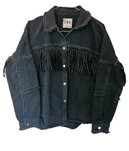 Zara black denim fringe - black,