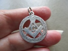 ANTIQUE VINTAGE EDWARDIAN OLD STERLING SILVER MASONIC COMPASS FOB CHARM PENDANT
