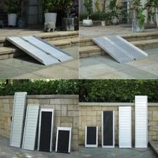 4-8ft Wheelchair Ramp Fold Portable Stair Vehicle Aluminium Guardrail Anti Slip