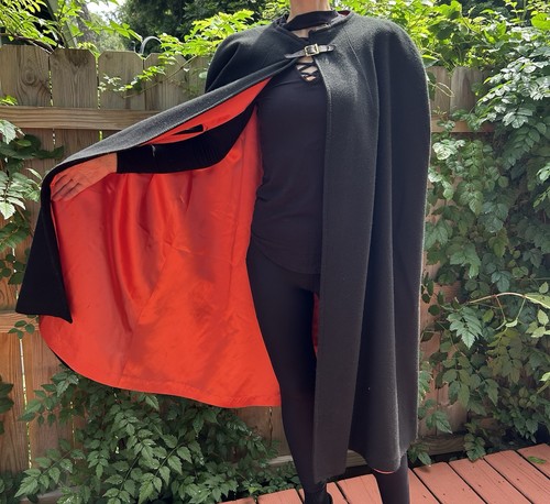 Vintage black cape cloak wool - cloak,