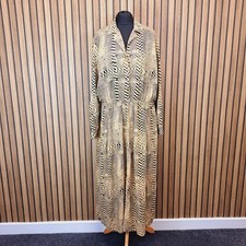 Mandy Marsh England Maxi Dress Beige Black Animal UK 20 Shirt Flare Button Up