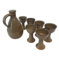 Michael Gaitskell Wootton Courtenay Somerset Stoneware Pottery Jug And Goblets