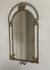 Vintage Mirror Arched Gold Metal Frame Floral Scroll Decor 15.5” Indoor Outdoor