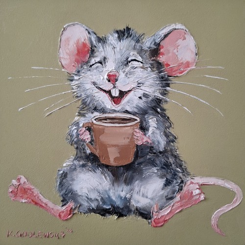 Oil painting wood mouse - oil, of