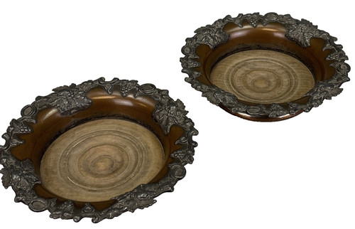 Pair antique wine coasters - of,