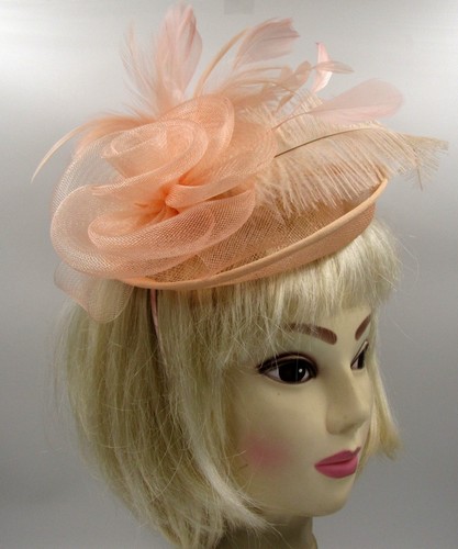 Hat peach feather fascinator - peach,