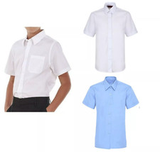 2x Boys Shirt Top School Uniform Mens Shirts Short Sleeve Size 3-16 yrs, 15"-19"