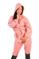 PVC Full Suit Rain Suit Rubber Size M-2XL Pink