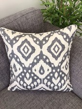 Stunning 18”x 18” Piped Cushion Cover, Bold Ikat ‘Marrakech’, Anthracite
