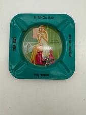 60'S Tin Pin-up Glamour Girl 4.5" Bar Ashtray, Michigan Vintage Risque