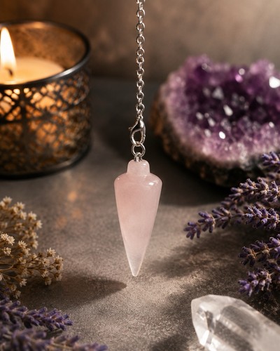 Rose quartz crystal pendulum - quartz,
