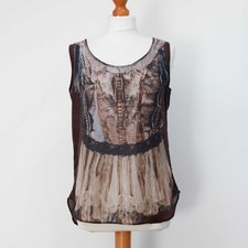 Bolongaro Trevor Size M Sheer 100% Silk Sleeveless Top Dress Print Keyhole