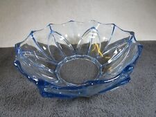 Lovely Vintage Clear Blue Glass 3 Pint Trifle Bowl / Jelly Dish Tulip Design