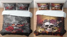 ?3D Skull Flower Duvet Cover Pillow Cases Bedding Set Single Double King Size