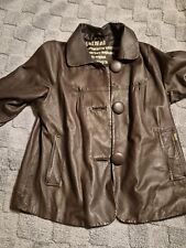 Naf Naf Ladies Pig Leather Jacket. Size 38 UK 10 Cropped Sleeve Brown Button Up 