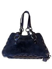 DOLCE AND GABBANA DARK BROWN SHEEPSKIN SHAWN FLEECE HANDBAG