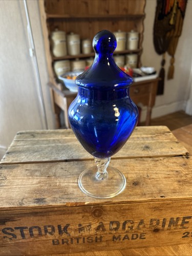 Vintage blue glass lidded - blue,