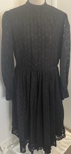 Gothic Vintage 1980s.. Black Floral Embossed  Dress - Size 16