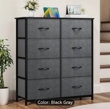 8 Drawer Fabric Dresser, Black Grey Storage Cabinet with Wood Top Frame