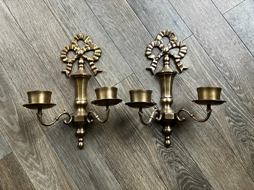 Two wall mounted brass candle