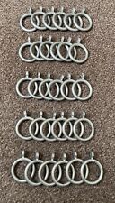 30 CURTAIN POLE RINGS (GREY PLASTIC) THICK ROUND TOP HOOK EYE
