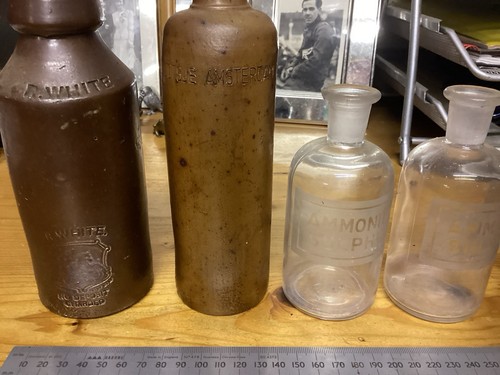 Old stoneware bottles r - stoneware,