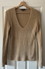 aquascutum jumper l large brown ribbed v neck 100% camel hair