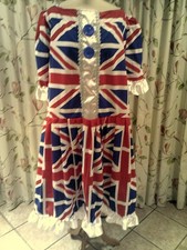 Union Jack Panto Dame, White ribbon 48" chest, Blue buttons