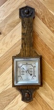 Antique Vintage Arts and Crafts Carved Wood Banjo Aneroid Barometer needs repair