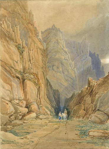Mountain pass with figures - with,