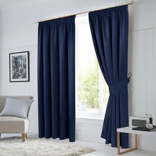 Thick Thermal Blackout Curtains Pencil Pleat Ready Made Pair &  2 Tie Backs