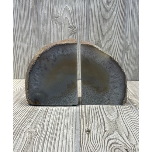 Natural agate geode bookends - natural,