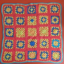 Vintage Retro 1970s Woollen Crochet Patchwork Blanket Baby Dolls Crib Colourful