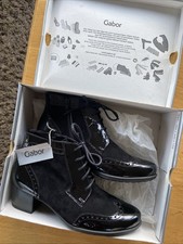 Gabor Comfort Women's Black Suede & Patent Leather Brogue Ankle Boots Size 5.5 G