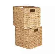 Square Storage Baskets Habitat Set of 2 Hyacinth Rustic Boho Foldable Cubes 28cm