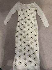 Virgos Lounge Maxi Dress in Cream  With Green Gems And Floral Appliqué Size 12