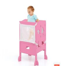Wooden Kids Kitchen Step Stool With Blackboard (Pink).