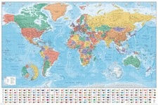 MAP OF WORLD MAXI WALL POSTER (Modern 2020) with flags NEW 61cm x 91.5cm (535)