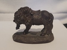 Unusual Brown Resin Bronze Effect Detailed Shetland Horse With Harness Ornament