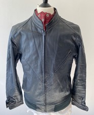 VINTAGE mens ADLER  Black Leather Motorcycle Zip up Bomber Racing Jacket 40"