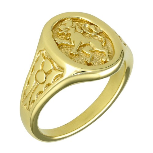 9ct yellow gold lion signet - gold,