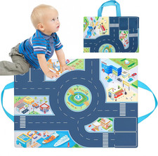 1 Piece Portable Car Play Mat, Kids Car Rug with Road Design, Educational Toy Ca