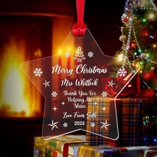Personalised Teacher Christmas Bauble Teaching Assistant Nursery Star Xmas Gift