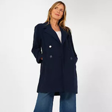 Centigrade Lightweight Melton style Double Breasted Coat Navy XS new QVC 