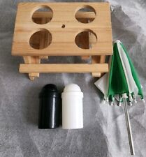 Wooden Picnic Table Condiment Set, Salt & Pepper Shakers, Wooden Bench