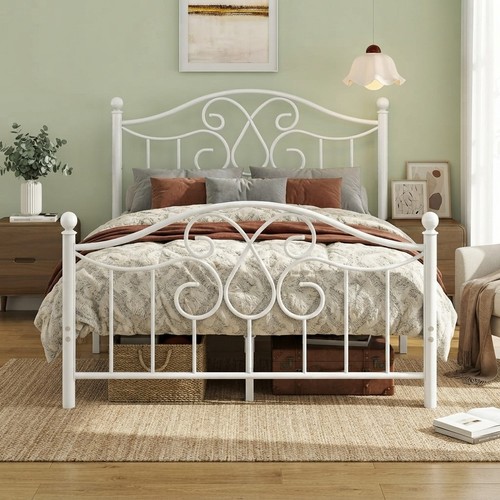 Modern white metal double bed - metal,