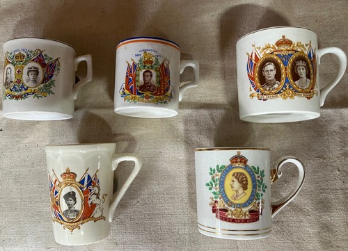 Five royal commemorative mugs - five,