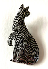 Vintage JJ Jonette 1988 ‘Kitty Sitting Pretty’ Silver Pewter Brooch L 7.5cm