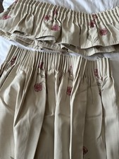 Linen look floral embroidered curtains and matching pelmet
